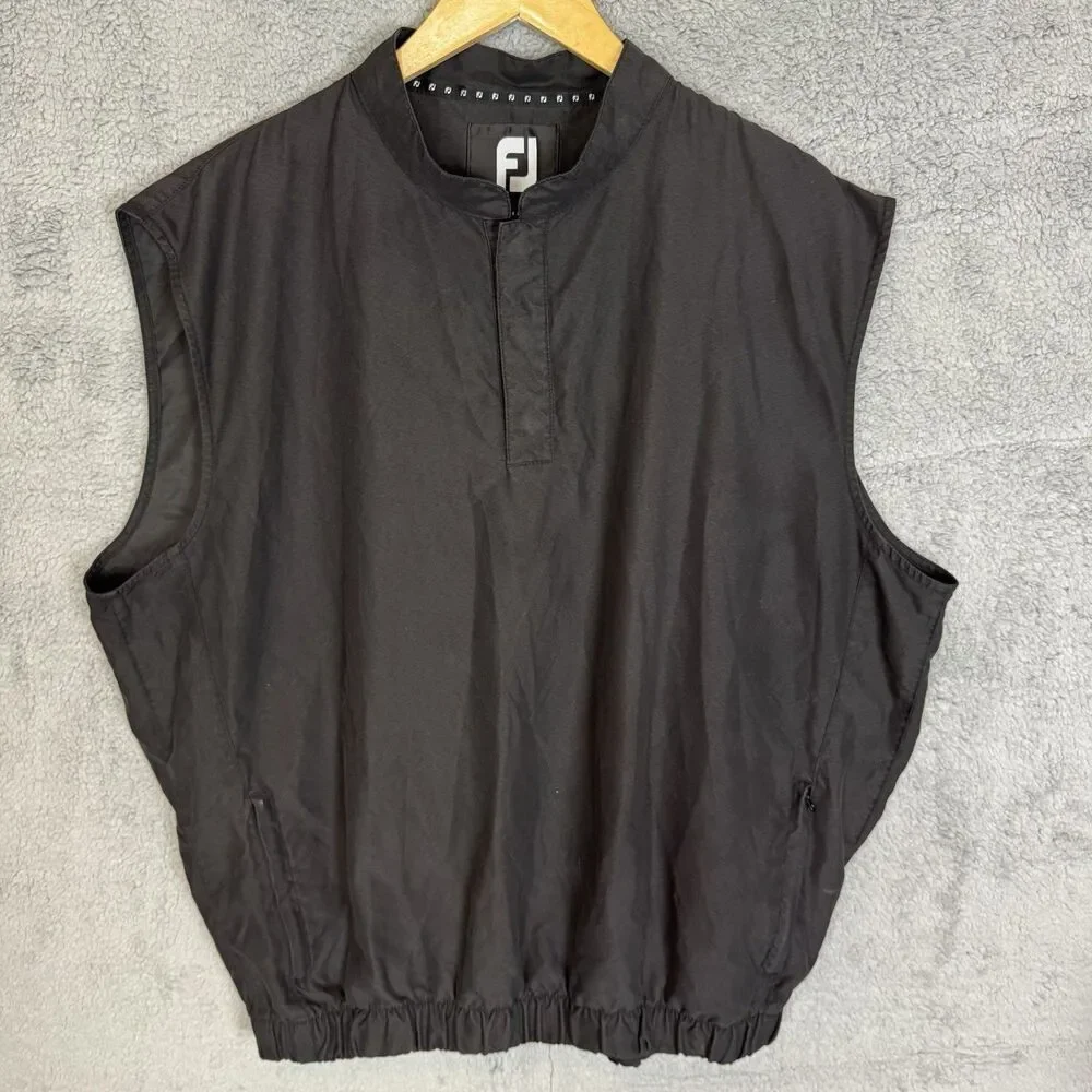 Footjoy Vest Men’s Large Black Windbreaker 1/4 Snap Button‎ Sleeveless